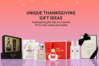 Unique Thanksgiving Gift Ideas: Perfume and gift sets by Jimmy Choo, Marc Jacobs, Coach, and Jo Malone.