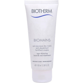 Biotherm Biomains Age Delaying Hand & Nail Treatment Water Resistant 3.3oz - Advanced hand cream with SPF for youthful, soft hands.