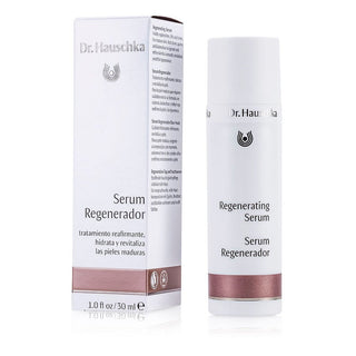 Dr. Hauschka Regenerating Serum 1oz bottle with botanical elements.