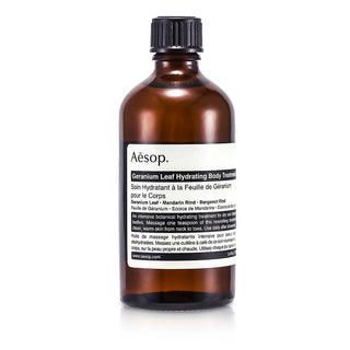 Aesop Geranium Leaf Hydrating Body Treatment 3.2oz bottle with a sleek, minimalist design.