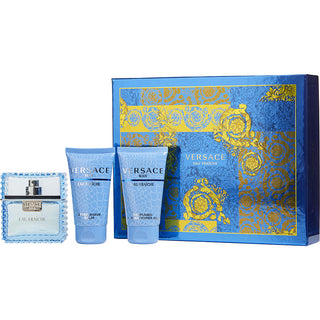 Versace Man Eau Fraiche EDT Spray, Aftershave Balm, and Shower Gel Set 1.7 oz each from fragrancedealz.com