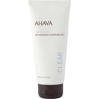 Ahava Time to Clear Refreshing Cleansing Gel 3.4oz tube with a minimalist design.