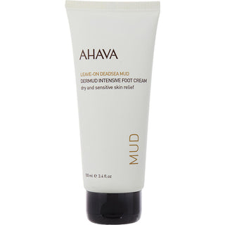 Ahava LeaveOn Deadsea Mud Dermud Intensive Foot Cream 3.4oz tube with earthy tones.