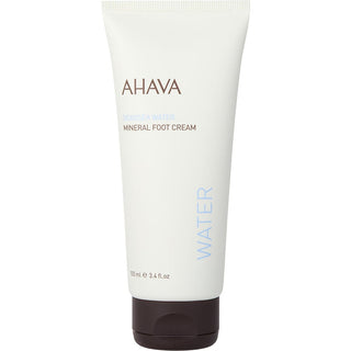 Ahava Deadsea Water Mineral Foot Cream 3.4oz tube with soothing blue tones.