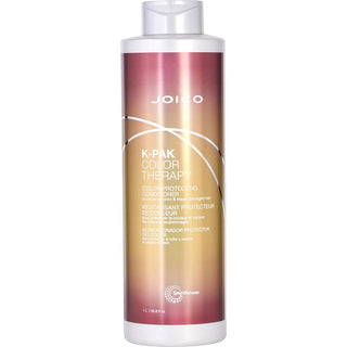 Joico COLORFUL LITER DUO SHAMPOO AND CONDITIONER 33.8 OZ bottles on a stylish vanity.