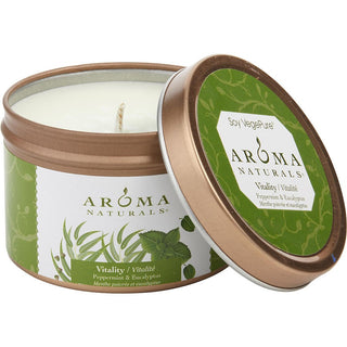 VITALITY AROMATHERAPY by Vitality Aromatherapy - ONE 2.5x1.75 inch TIN SOY AROMATHERAPY CANDLE. USES THE ESSENTIAL OILS OF PEPPERMINT & EUCALYPTUS TO CREATE A FRAGRANCE THAT IS STIMULATING AND REVITALIZING.  BURNS APPROX.