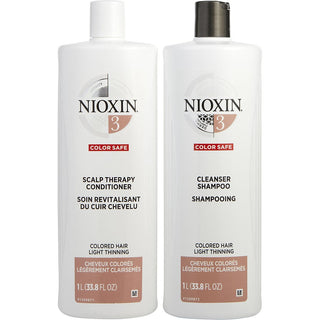 Nioxin System 3 Scalp Therapy Conditioner and Cleanser Shampoo Liter Duo for Colored Hair with Light Thinning.