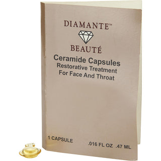 Diamante Beaute Ceramide Restorative Treatment Capsules for Face & Throat sample size with product packaging.