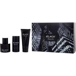 Kenneth Cole Black EDT Spray, Aftershave Balm, and Deodorant Stick set.