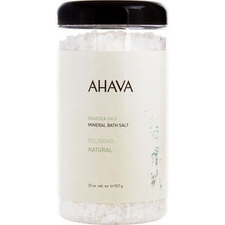 Ahava Deadsea Salt Natural Dead Sea Bath Salts 907g/32oz bag with calming sea imagery.