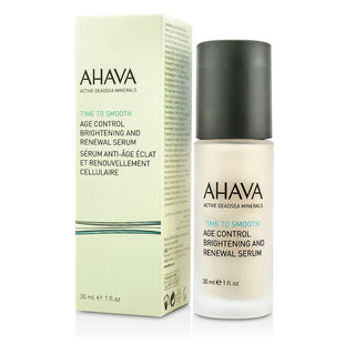 Ahava Time To Smooth Age Control Brightening and Renewal Serum 1oz bottle with a sleek design.