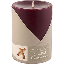 CANDIED CINNAMON by Northern Lights - ONE 3x4 inch PILLAR CANDLE.  BURNS APPROX.