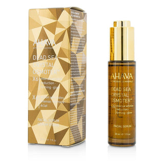 Ahava Dead Sea Crystal Osmoter X6 Facial Serum 1oz bottle with a sophisticated design.