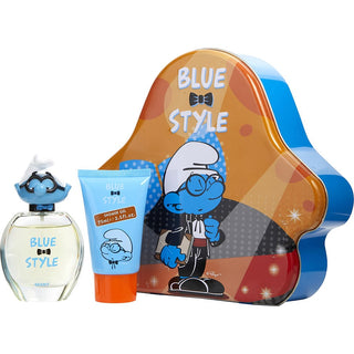 SMURFS 3D by First American Brands - BRAINY EDT SPRAY 1.7 OZ & SHOWER GEL 2.5 OZ & METAL LUNCH BOX (BLUE & STYLE)