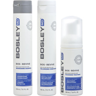 BOSLEY by Bosley - 3 PIECE - BOS REVIVE NOURISHING SHAMPOO FOR NON COLOR TREATED HAIR 5.1 OZ & BOS REVIVE VOLUMIZING CONDITIONER FOR NON COLOR TREATED HAIR 5.1 OZ & BOS REVIVE THICKENING TREATMENT FOR NON COLOR TREATED HAIR 3.4 OZ, Available at fragrancedealz.com