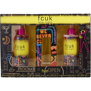 Fcuk Connect fragrance set with EDT Spray, Body Lotion, and Body Mist, featuring bold and sophisticated notes.