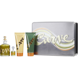 Curve Cologne Spray 4.2oz, Mini Cologne 0.25oz, Aftershave Balm 3.4oz, and Shower Gel 3.4oz set available at fragrancedealz.com.