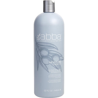 Abba Moisture Shampoo 32oz bottle with new packaging, featuring olive butter and peppermint oil.