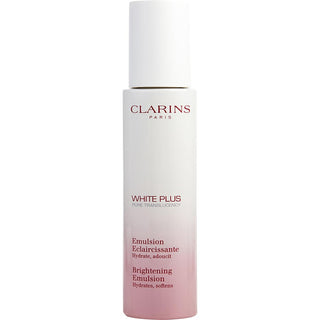 Clarins White Plus Pure Translucency Brightening Emulsion in a 2.5oz bottle.