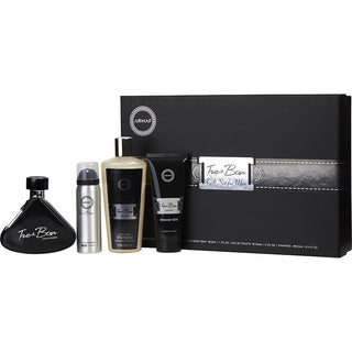 Armaf Tres Bon fragrance set including Eau de Toilette, Body Spray, Shampoo, and Shower Gel.