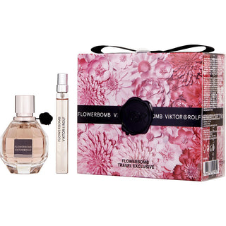 Flowerbomb Eau de Parfum Spray 1.7 oz and Mini Spray 0.34 oz set, featuring a luxurious floral fragrance.