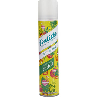 Batiste Dry Shampoo Tropical 6.73oz spray can with vibrant tropical design.