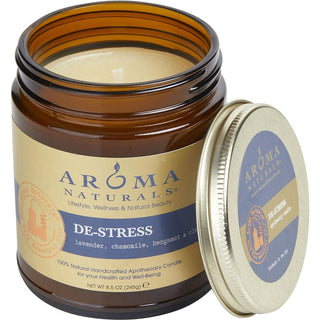 DE STRESS AROMATHERAPY by  - ONE 3 X 3 inch JAR AROMATHERAPY CANDLE.  COMBINES THE ESSENTIAL OILS OF LAVENDER, CHAMOMILE, BERGAMOT & CLARY SAGE.  BURNS APPROX.