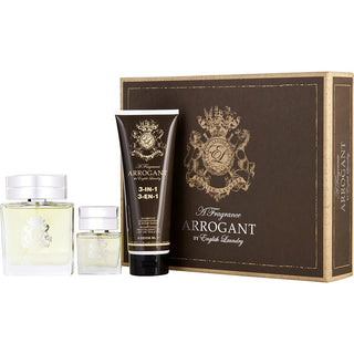 Arrogant fragrance set including Eau de Toilette Spray, 3-in-1 Body Wash, and mini Eau de Toilette Spray.