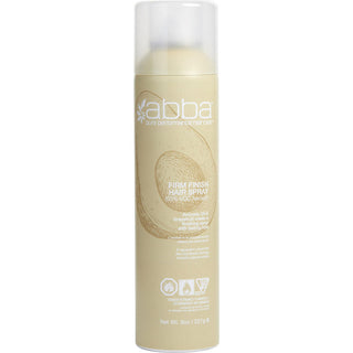 Abba Firm Finish Hair Spray Aerosol 8oz can with barley protein and quinoa.