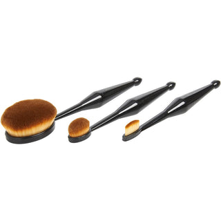 Qentissi Make Up Oval Brush Set with small, medium, and large oval brushes displayed on a marble surface.