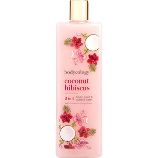 Bodycology Coconut Hibiscus Body Wash, 16oz bottle with tropical design. Buy now at fragrancedealz.com.