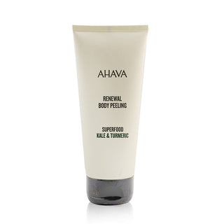 Ahava Superfood Kale & Turmeric Renewal Body Peeling 6.8oz tube with vibrant packaging.