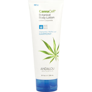 Andalou Naturals CannaCell Body Lotion Harmony 8oz - Luxurious body lotion with hemp stem cells and natural ingredients for deep hydration and a refreshing scent.