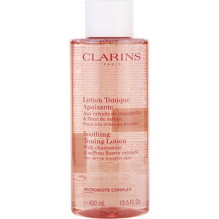 Clarins Soothing Toning Lotion with Chamomile & Saffron Flower Extracts 13.5oz bottle.