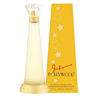 Hollywood Perfume bottle in front of its stylish box, featuring notes of jasmine and vanilla, available on Fragrancedealz.com