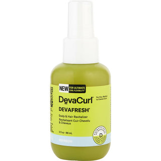 DevaCurl DevaFresh Scalp & Hair Revitalizer 3 oz bottle with sleek design.