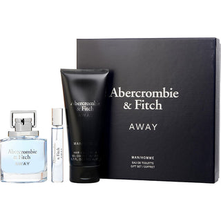 Abercrombie & Fitch Away Cologne Set with 3.4oz EDT, 6.7oz Hair and Body Wash, and 0.5oz Travel Spray.