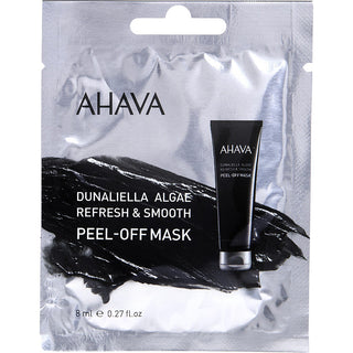 Ahava Dunaliella Algae PeelOff Mask single-use packet with sleek and modern design.