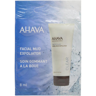 Ahava Time To Clear Facial Mud Exfoliator 0.27oz tube with clean design.