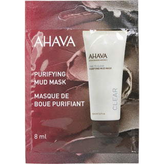 Ahava Purifying Mud Mask Oily Skin single-use packet with sleek design.