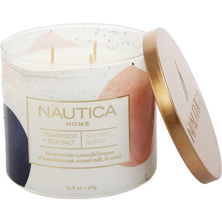 Nautica Teakwood & Sea Salt Candle 14.5 oz jar.