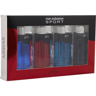 Aubusson men's mini variety set with Sport Blue, Sport Red, Sport Aqua, and Sport Black EDT sprays.