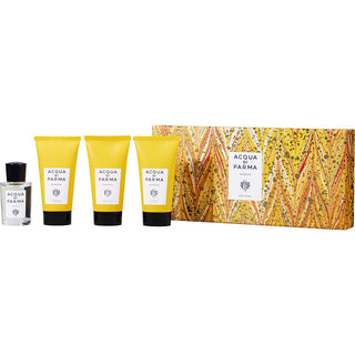 Acqua Di Parma Collezione Barbiere Set including Eau de Cologne 0.67 oz, Face Wash 1.35 oz, Shaving Cream 1.35 oz, and Face Cream 1.35 oz.