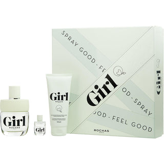 Rochas Girl Gift Set featuring EDT Spray, Shower Gel, and Mini EDT Spray, available at fragrancedealz.com