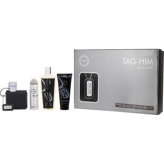 Armaf Tag Him fragrance set including Eau de Parfum, Perfume Body Spray, Shower Gel, and Shampoo.