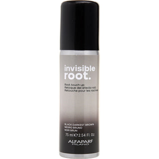 Alfaparf Invisible Root Touch Up Spray Black 2.5oz bottle with sleek design.