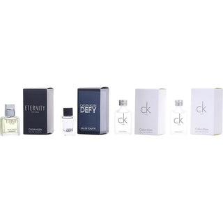 Calvin Klein Men's Mini Variety Set with Eternity, CK One (x2), and CK Defy available at fragrancedealz.com.