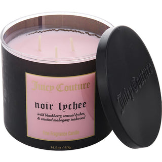 Juicy Couture Noir Lychee Candle in stylish, dark packaging, 14.5 oz.