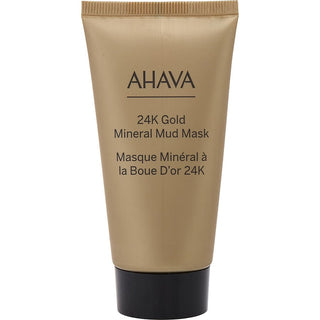 Ahava 24K Gold Mineral Mud Mask Tube 1.7oz with elegant gold accents.