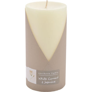 WHITE CURRANT & JASMINE by Northern Lights - ONE 3X6 INCH PILLAR CANDLE.  BURNS APPROX.